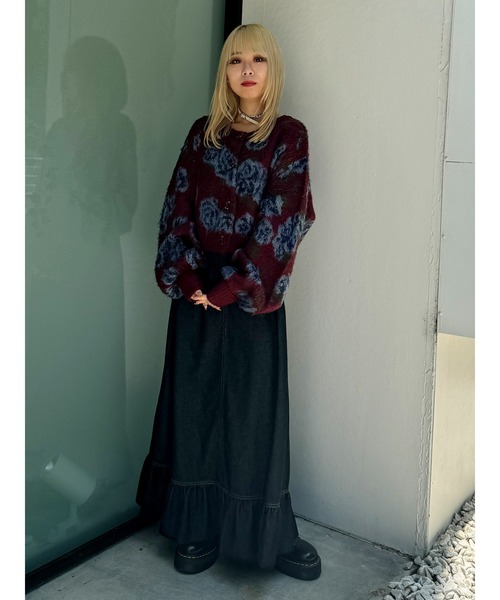 jouetie（ジュエティ）の「パターン2WAYカーデニット/赤ニット（ニット/セーター・レディース・ボルドー/アイボリー・MEDIUM）」の22枚目の写真