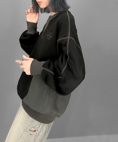 Java（ジャバ）の「《JaVa ジャバコラボ》大人カジュアルの進化版。胸刺繍裏起毛異素材コンビBigポケットステッチ使いスウェット（スウェット・メンズ・チャコールグレー/ブラック/オートミール・MEDIUM/LARGE/X-LARGE/SMALL）」の7枚目の写真