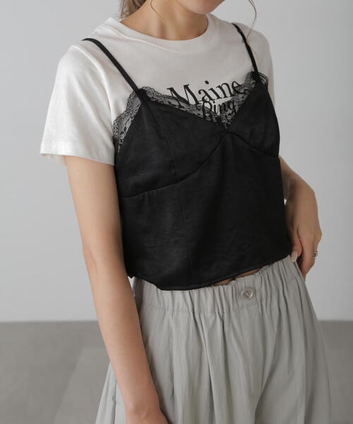 FREE'S MART（フリーズマート）の「◆サテンレースキャミソール（キャミソール・レディース・グレー/ブラック・FREE）」の4枚目の写真