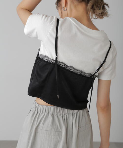 FREE'S MART（フリーズマート）の「◆サテンレースキャミソール（キャミソール・レディース・グレー/ブラック・FREE）」の5枚目の写真