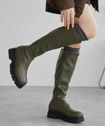 レディースのブーツ（グリーン・カーキ/緑色系・ロング）ファッション