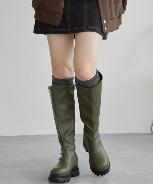 セール】ストレッチボリュームトラックソールロングブーツ（ブーツ