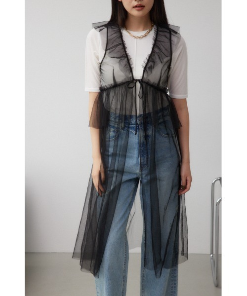 AZUL by moussy(アズールバイマウジー)の「デザインチュールビスチェ(タンクトップ・レディース・グレー/ブラック・FREE)」の2枚目の写真