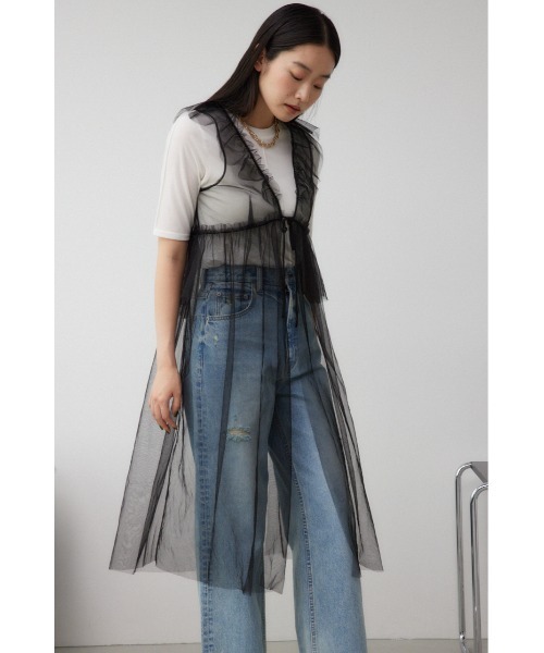 AZUL by moussy(アズールバイマウジー)の「デザインチュールビスチェ(タンクトップ・レディース・グレー/ブラック・FREE)」の4枚目の写真