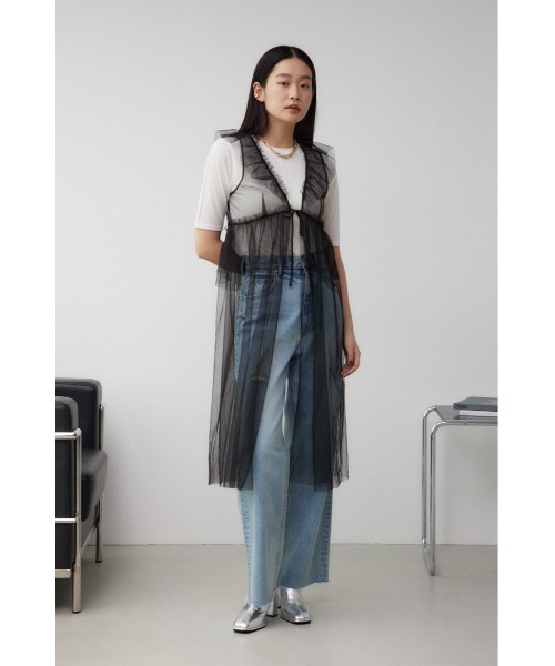AZUL by moussy(アズールバイマウジー)の「デザインチュールビスチェ(タンクトップ・レディース・グレー/ブラック・FREE)」の5枚目の写真