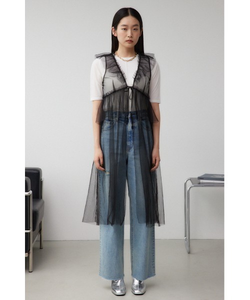AZUL by moussy(アズールバイマウジー)の「デザインチュールビスチェ(タンクトップ・レディース・グレー/ブラック・FREE)」の6枚目の写真