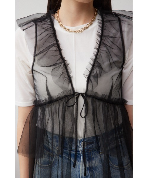 AZUL by moussy(アズールバイマウジー)の「デザインチュールビスチェ(タンクトップ・レディース・グレー/ブラック・FREE)」の9枚目の写真