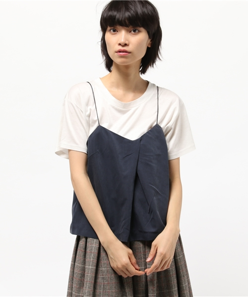 Discoat Parisien(ディスコートパリシアン)の「スエード調アウトキャミソール(シャツ/ブラウス・レディース・ネイビー/グレー・フリ-)」の1枚目の写真