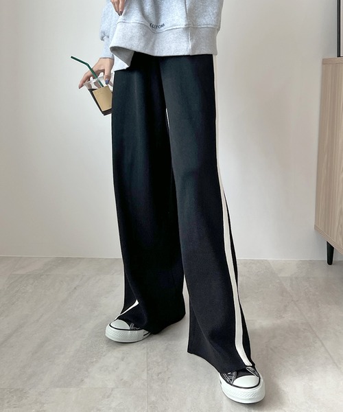 Futier land（フューティアランド）の「ライン配色ワイドニットパンツ（その他パンツ・レディース・ブラック/グレー・MEDIUM/LARGE）」の4枚目の写真