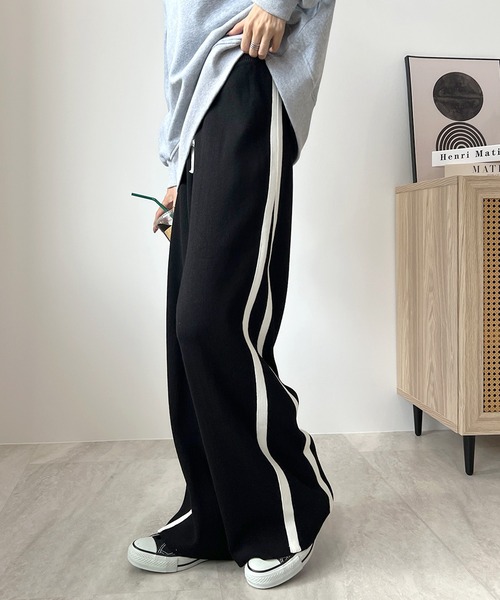 Futier land（フューティアランド）の「ライン配色ワイドニットパンツ（その他パンツ・レディース・ブラック/グレー・MEDIUM/LARGE）」の5枚目の写真