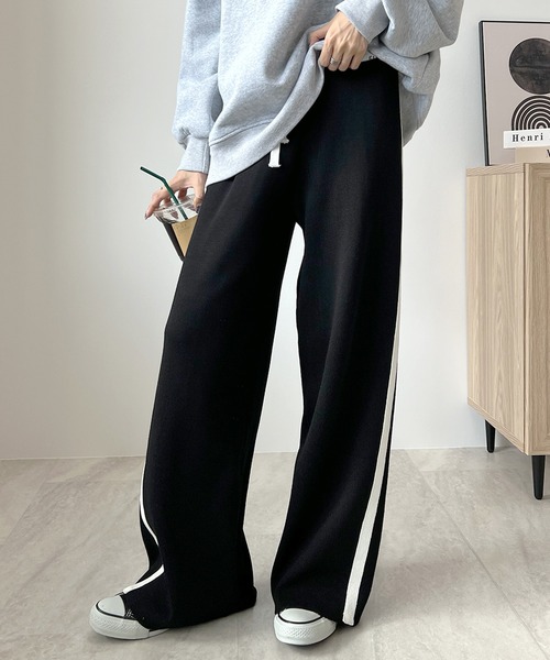 Futier land（フューティアランド）の「ライン配色ワイドニットパンツ（その他パンツ・レディース・ブラック/グレー・MEDIUM/LARGE）」の6枚目の写真