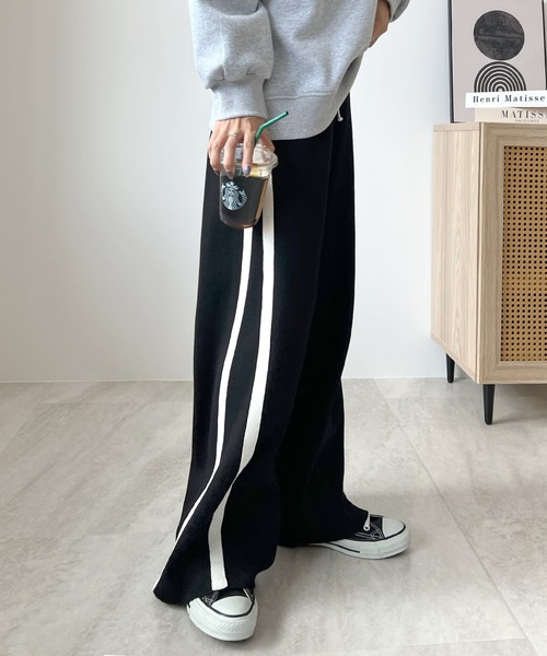 Futier land（フューティアランド）の「ライン配色ワイドニットパンツ（その他パンツ・レディース・ブラック/グレー・MEDIUM/LARGE）」の7枚目の写真