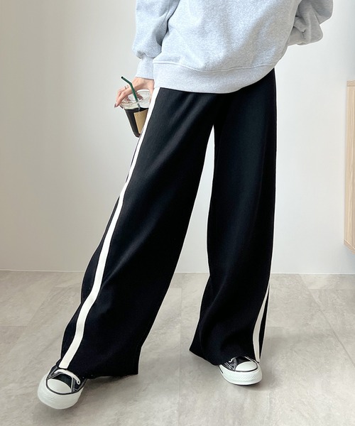 Futier land（フューティアランド）の「ライン配色ワイドニットパンツ（その他パンツ・レディース・ブラック/グレー・MEDIUM/LARGE）」の8枚目の写真