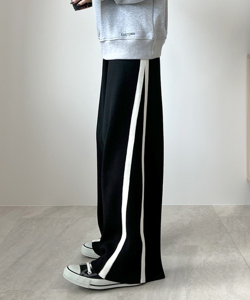 Futier land（フューティアランド）の「ライン配色ワイドニットパンツ（その他パンツ・レディース・ブラック/グレー・MEDIUM/LARGE）」の9枚目の写真
