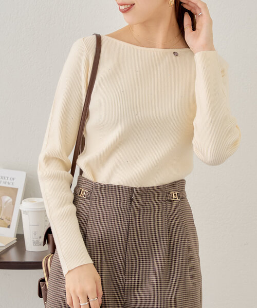 新色追加】スパンコールボートネックリブニット（ニット/セーター