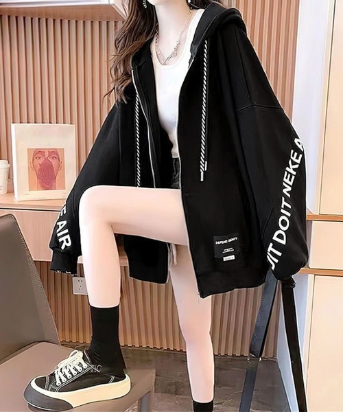 Miniministore(ミニミニストア)の「裏起毛パーカー ジップアップ フーディー(パーカー・レディース・グレー/ブラック・FREE)」の3枚目の写真