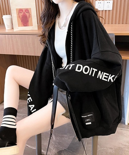 Miniministore(ミニミニストア)の「裏起毛パーカー ジップアップ フーディー(パーカー・レディース・グレー/ブラック・FREE)」の5枚目の写真
