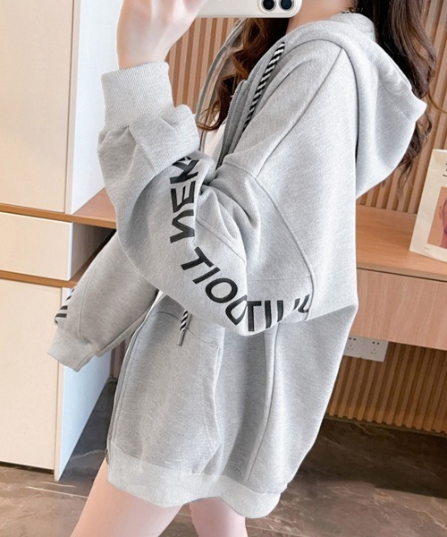 Miniministore(ミニミニストア)の「裏起毛パーカー ジップアップ フーディー(パーカー・レディース・グレー/ブラック・FREE)」の9枚目の写真