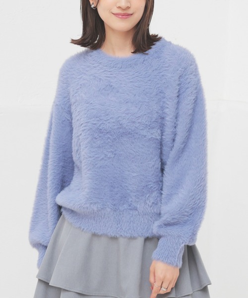 KBF フェザークルーニット セーター ブルー Honeys（ハニーズ）の「フェザークルーニット（ニット/セーター）」 - WEAR