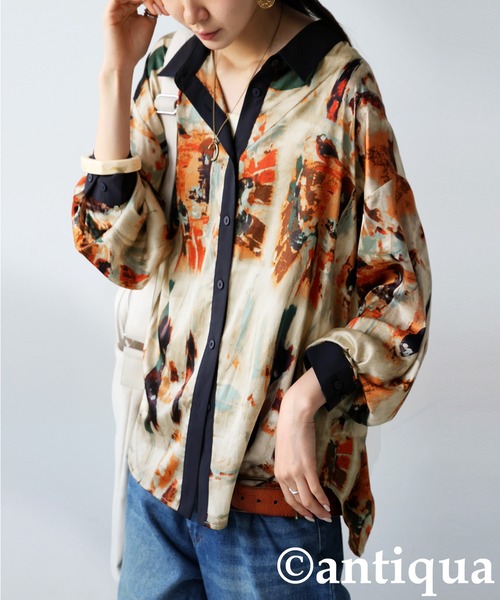 antiqua(アンティカ)の「アート柄シャツ(シャツ/ブラウス・レディース・ベージュ・ONESIZE)」の6枚目の写真