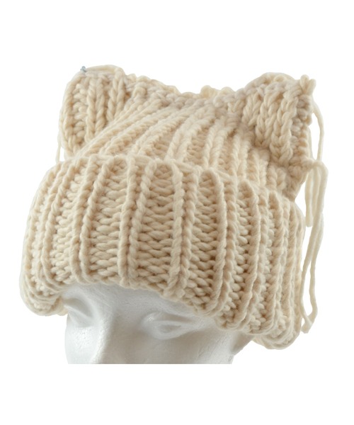 ALTROSE（アルトローズ）の「ローゲージ ネコミミ ねこみみ 猫耳 ニット帽（ニットキャップ/ビーニー・レディース・ブルー/アイボリー/ブラック・FREE）」の2枚目の写真