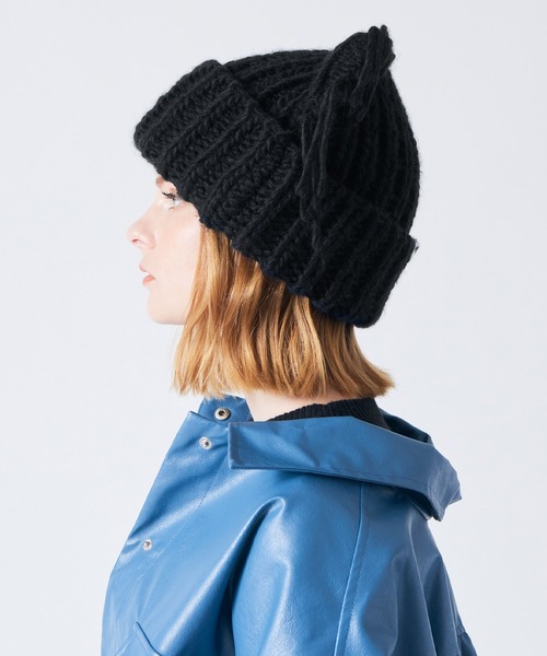 ALTROSE（アルトローズ）の「ローゲージ ネコミミ ねこみみ 猫耳 ニット帽（ニットキャップ/ビーニー・レディース・ブルー/アイボリー/ブラック・FREE）」の6枚目の写真
