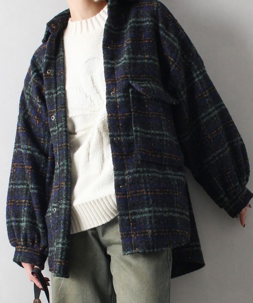 SpRay(スプレイ)の「ブークレチェックシャツジャケット(その他アウター・レディース・グレー/オレンジ/ネイビー/ピンク/グリーン・FREE)」の1枚目の写真