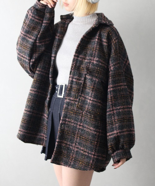 SpRay(スプレイ)の「ブークレチェックシャツジャケット(その他アウター・レディース・グレー/オレンジ/ネイビー/ピンク/グリーン・FREE)」の15枚目の写真