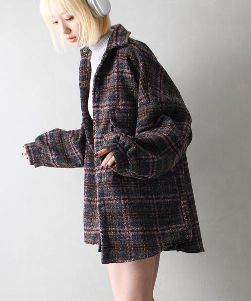SpRay(スプレイ)の「ブークレチェックシャツジャケット(その他アウター・レディース・グレー/オレンジ/ネイビー/ピンク/グリーン・FREE)」の16枚目の写真