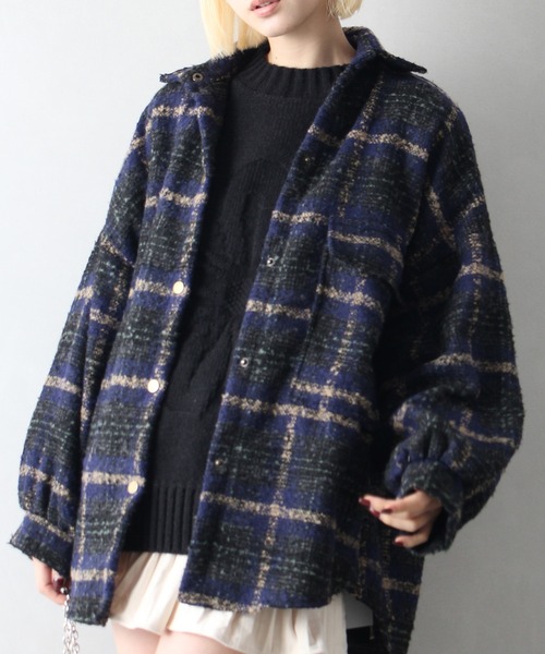 SpRay(スプレイ)の「ブークレチェックシャツジャケット(その他アウター・レディース・グレー/オレンジ/ネイビー/ピンク/グリーン・FREE)」の21枚目の写真