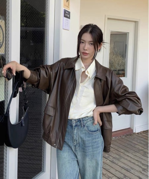 セール】ルーズフェイクレザージャケット（その他アウター