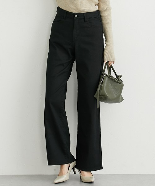 高身長 ストレッチ裏フリースセミワイドパンツ（股下80cm） 丈長め