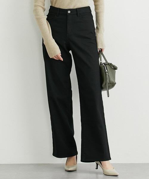 高身長 ストレッチ裏フリースセミワイドパンツ（股下80cm） 丈長め