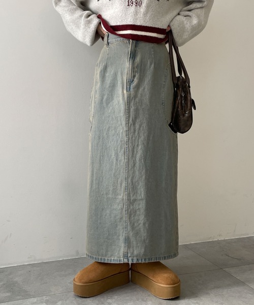 サークルカット レイヤード デニムスカート アイスブルー CLANE