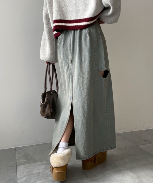 WEGO(ウィゴー)の「WEGO/サークルカットレイヤードデニムロングスカート(デニムスカート・レディース・ブラック系3/コバルトブルー・FREE)」の9枚目の写真