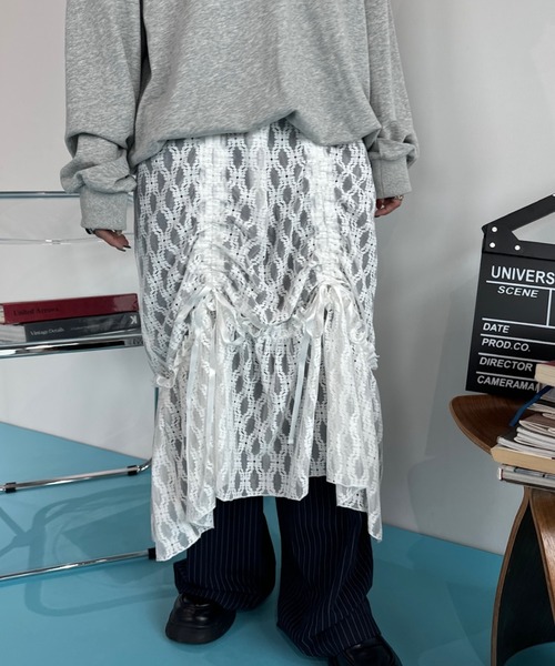 Auntie Rosa(アンティローザ)の「【rin.】レースギャザーレイヤードスカート(スカート・レディース・ホワイト/ブラウン・FREE)」の3枚目の写真