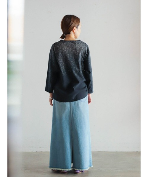 未使用 FIL DE FER 6ozデニム ドルマンブラウス 硫化部分ブリーチ 7分袖TEE