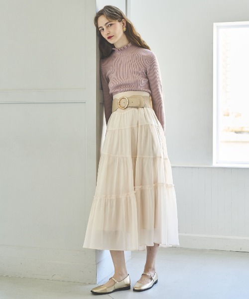 AND COUTURE（アンドクチュール）の「オーガンティアードスカート（スカート・レディース・ライトグレー/ブラック/ネイビー/ベージュ・FREE）」の3枚目の写真