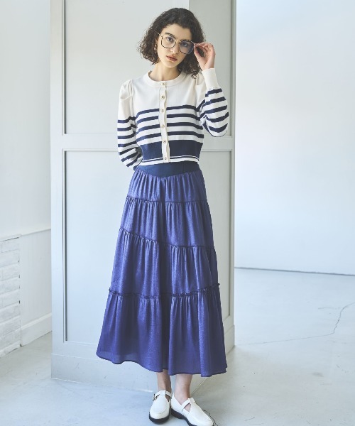 AND COUTURE（アンドクチュール）の「オーガンティアードスカート（スカート・レディース・ライトグレー/ブラック/ネイビー/ベージュ・FREE）」の4枚目の写真