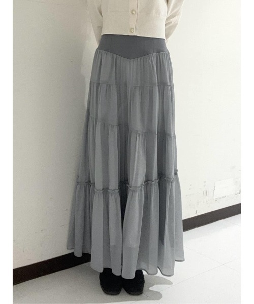AND COUTURE（アンドクチュール）の「オーガンティアードスカート（スカート・レディース・ライトグレー/ブラック/ネイビー/ベージュ・FREE）」の11枚目の写真
