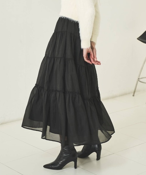 AND COUTURE（アンドクチュール）の「オーガンティアードスカート（スカート・レディース・ライトグレー/ブラック/ネイビー/ベージュ・FREE）」の13枚目の写真