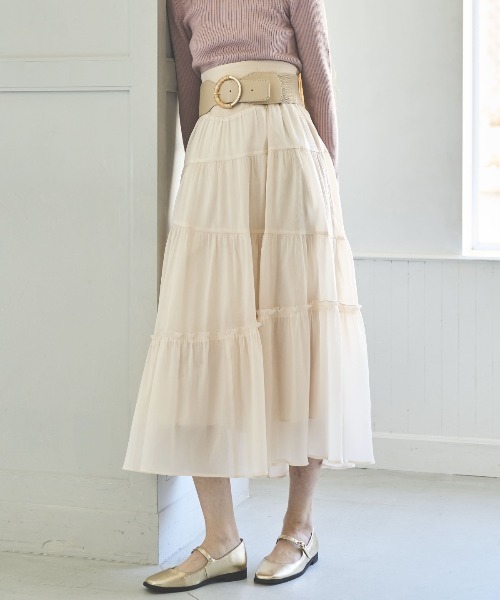 AND COUTURE（アンドクチュール）の「オーガンティアードスカート（スカート・レディース・ライトグレー/ブラック/ネイビー/ベージュ・FREE）」の14枚目の写真