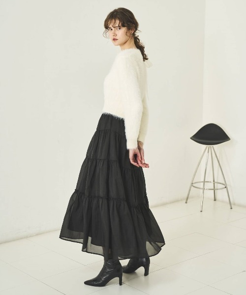 AND COUTURE（アンドクチュール）の「オーガンティアードスカート（スカート・レディース・ライトグレー/ブラック/ネイビー/ベージュ・FREE）」の12枚目の写真