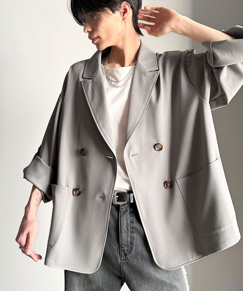 classicalelf（クラシカルエルフ）の「メンズの必需品。オーバーサイズ袖ロールアップドレープダブルジャケット（テーラードジャケット・メンズ・チャコール/グレー・X-LARGE/LARGE/MEDIUM/SMALL）」の3枚目の写真