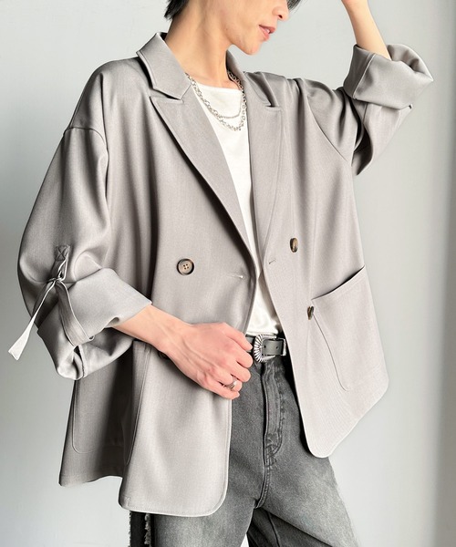 classicalelf（クラシカルエルフ）の「メンズの必需品。オーバーサイズ袖ロールアップドレープダブルジャケット（テーラードジャケット・メンズ・チャコール/グレー・X-LARGE/LARGE/MEDIUM/SMALL）」の7枚目の写真