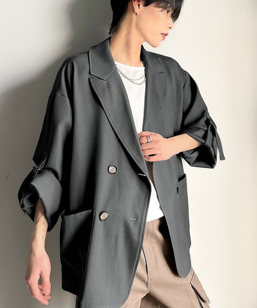 classicalelf（クラシカルエルフ）の「メンズの必需品。オーバーサイズ袖ロールアップドレープダブルジャケット（テーラードジャケット・メンズ・チャコール/グレー・X-LARGE/LARGE/MEDIUM/SMALL）」の18枚目の写真