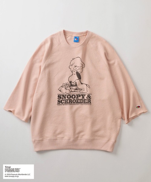 PEANUTS(ピーナッツ)の「【0】【Fruit of the Loom/フルーツオブザルーム】PEANUTSコラボ ヴィンテージイラストデザイン 7分袖プリントトレーナー /キャラクタースウェット/ 半端丈/ビッグシルエット/ ユニセックス(スウェット・レディース・ライトピンク/オフホワイト/イエロー/グリーン・S/M/L)」の6枚目の写真