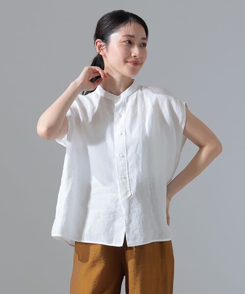 TICCA リネン ホワイトシャツ 半袖 TICCA / リネン フレンチスリーブ シャツ［手洗い可］（シャツ