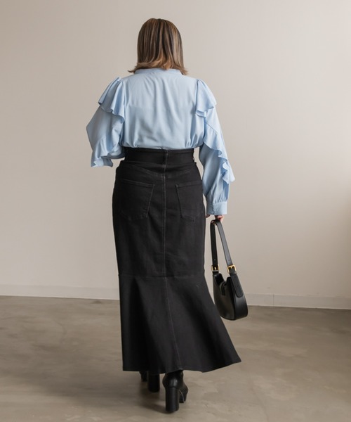 CLETTE(クレット)の「リボン付き2WAYフリルブラウス(シャツ/ブラウス・レディース・ブラック/ブルー/オフホワイト・4L/3L/LL)」の15枚目の写真
