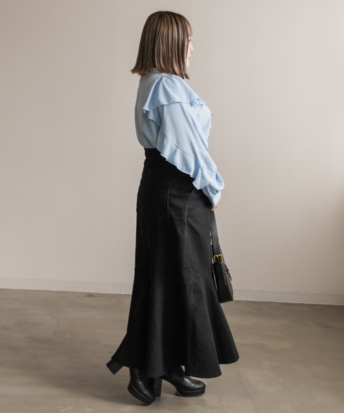 CLETTE(クレット)の「リボン付き2WAYフリルブラウス(シャツ/ブラウス・レディース・ブラック/ブルー/オフホワイト・4L/3L/LL)」の14枚目の写真
